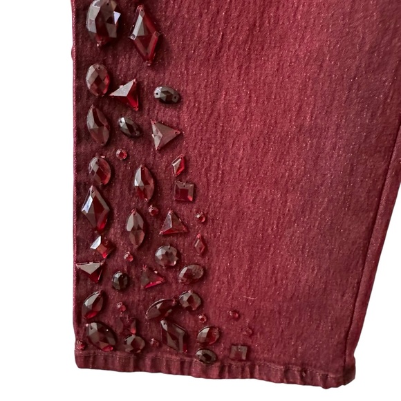 DG2 Diane Gilman Embellished Burgundy Red Jeans Rhinestones Jewels 6P - Picture 2 of 5